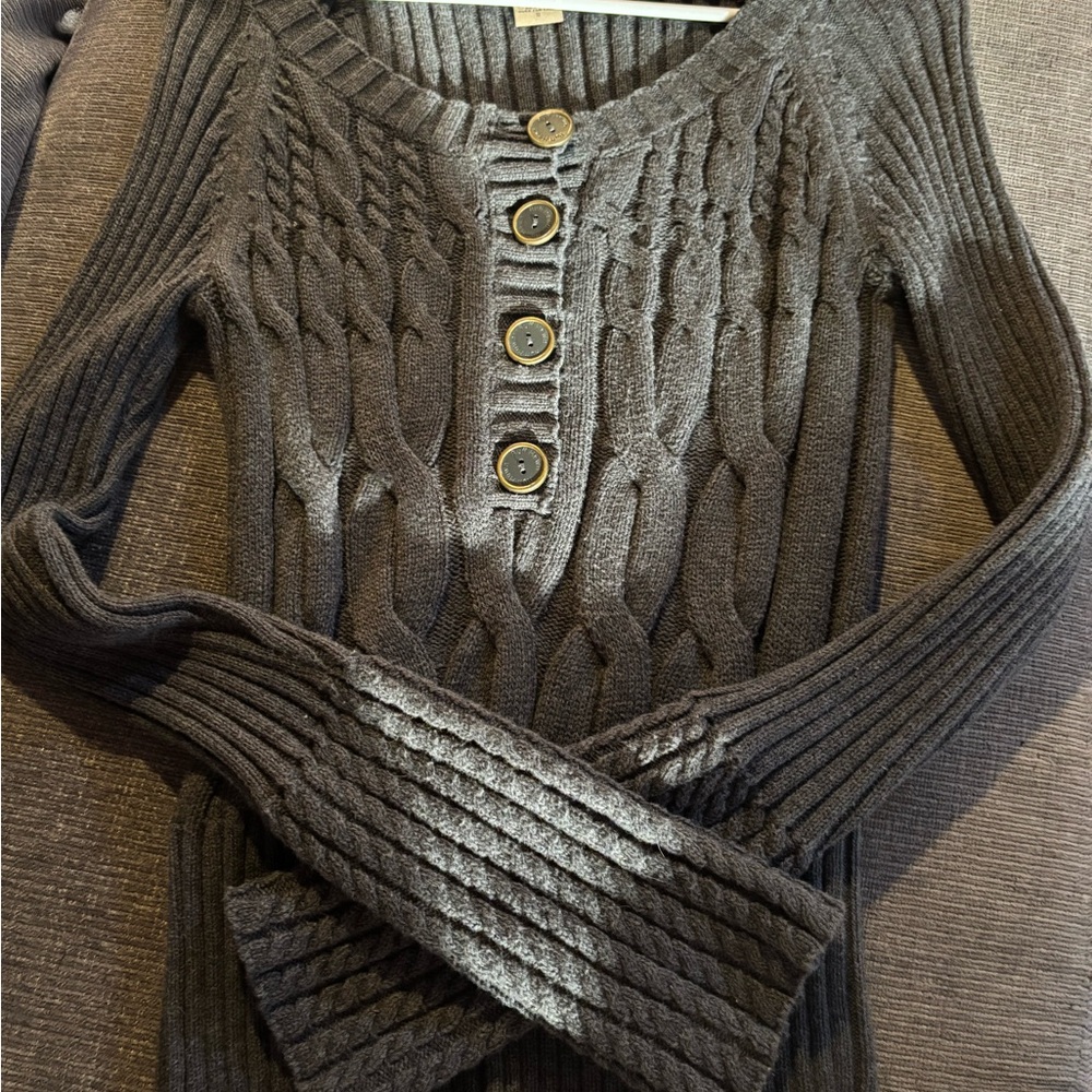 Ruff Hewn Charcoal V-Neck Cable Knit Sweater